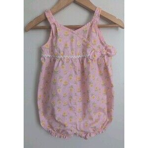 2006 Gymboree SUNFLOWER FIELDS ROMPER Pink Yellow Floral Bubble 12-18 Mo Girls